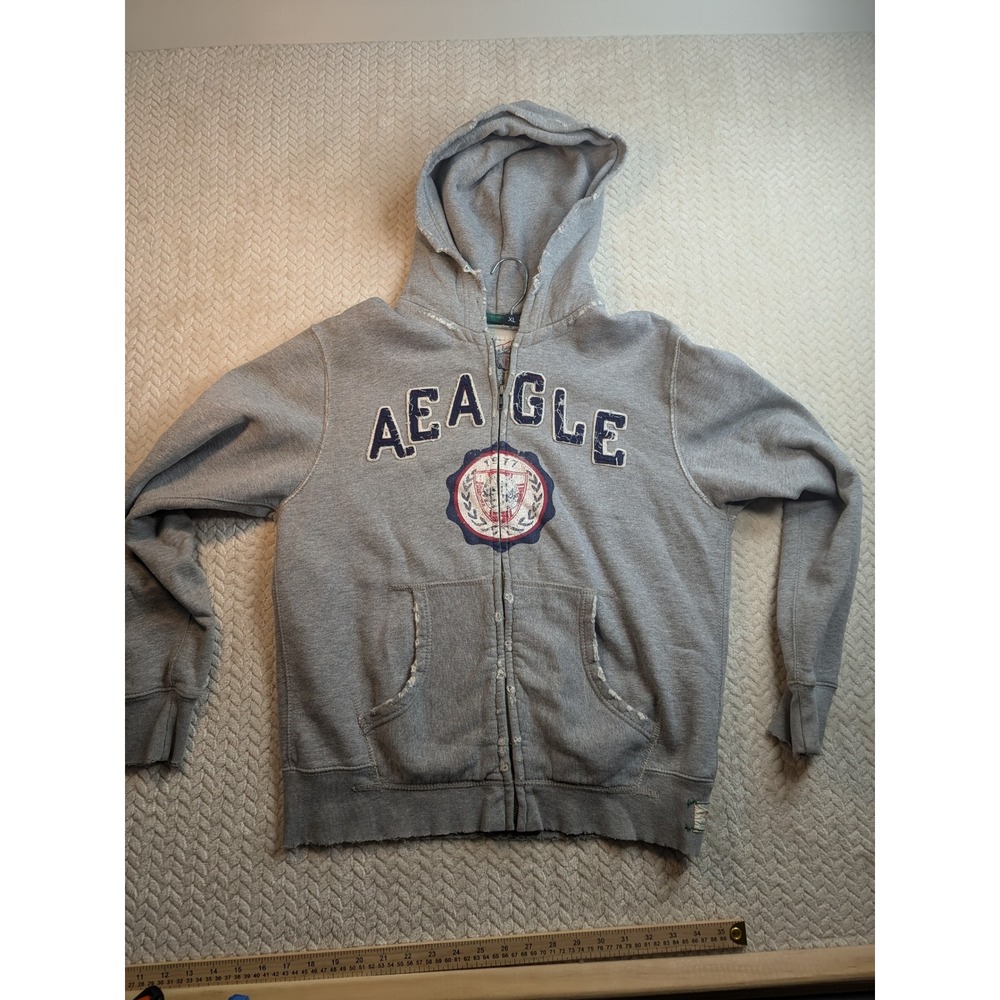 American Eagle Outfitters Full Zip Hoodie Sweatshirt AEAEGLE Gray Medium Y2K‎